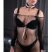 Замшевый черно-бежевый ошейник с лаковой вставкой и поводком Sex Game