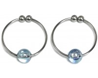 Клипсы-колечки для сосков с голубыми бусинами Silver Nipple Rings