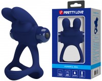 Эрекционное виброкольцо Pretty Love Powerful Ring с петлей на мошонку синее