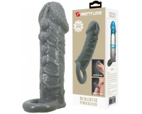 Увеличивающая насадка на пенис со стимулирующим рельефом Realistic Penis Sleeve + 3 см серая