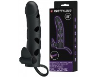 Силиконовая вибронасадка с клиторальным стимулятором и петлей под мошонку Pretty Love Penis Sleeve