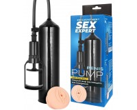 Вакуумная помпа Sex Expert с реалистичной насадкой в виде вагины черная