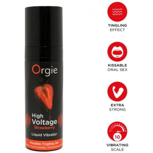 Съедобный интимный гель с возбуждающим эффектом вибрации Orgie High Voltage Strawberry 15 мл Съедобный интимный гель с возбуждающим эффектом вибрации Orgie High Voltage Strawberry 15 мл