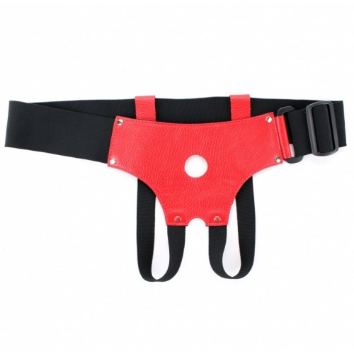 Черно-красные трусики-джоки из кожи для маленькой насадки Черно-красные трусики-джоки из кожи для маленькой насадки