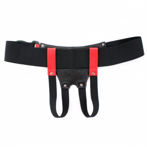 Черно-красные трусики-джоки из кожи для маленькой насадки Черно-красные трусики-джоки из кожи для маленькой насадки