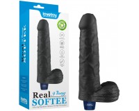 Классический черный вибратор с мошонкой Real Softee 23 см