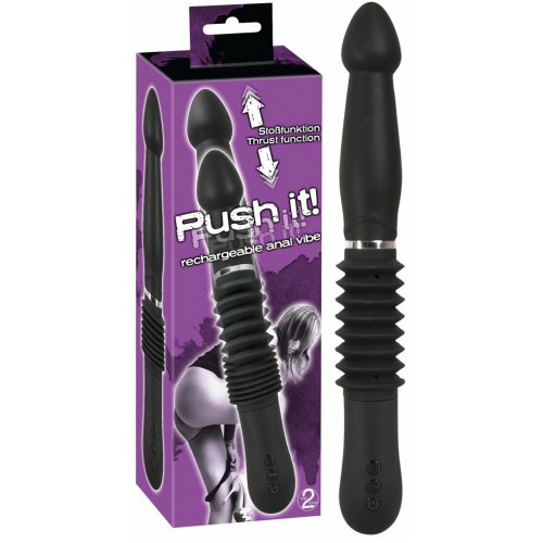 Анальный вибратор черного цвета с поступательными движениями Push it Анальный вибратор черного цвета с поступательными движениями Push it