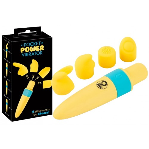 Перезаряжаемый мини-стимулятор с вибрацией и сменными насадками Pocket Power Vibrator Перезаряжаемый мини-стимулятор с вибрацией и сменными насадками Pocket Power Vibrator