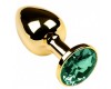 Золотая металлическая анальная пробка с камушком зеленого цвета L