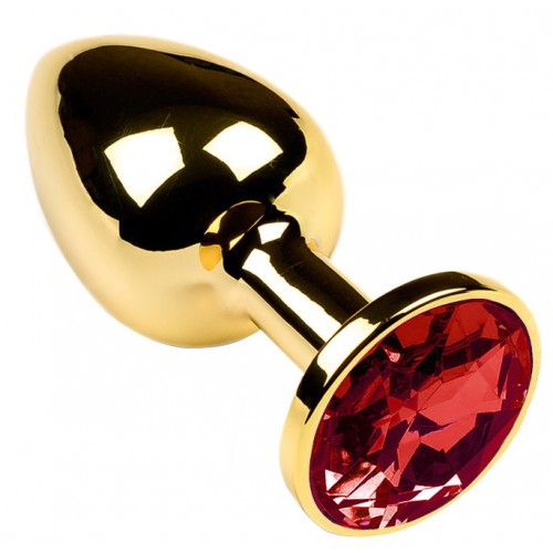 Золотая металлическая анальная пробка с красным камушком M Золотая металлическая анальная пробка с красным камушком M