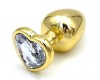 Золотая металлическая анальная пробка с прозрачным камушком в виде сердечка L