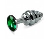 Анальная пробка из стали рифленая с зелёным кристаллом Rosebud Classic S