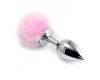 Анальная пробка с розовым хвостиком кролика Small Silver Plug