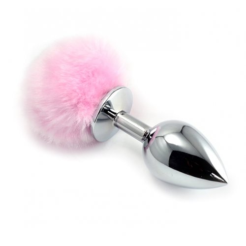 Анальная пробка с розовым хвостиком кролика Small Silver Plug Анальная пробка с розовым хвостиком кролика Small Silver Plug